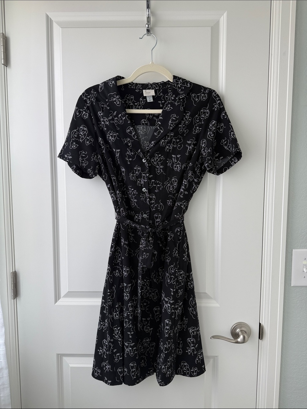 a new day Black Mini Dress with White Abstract Line Print